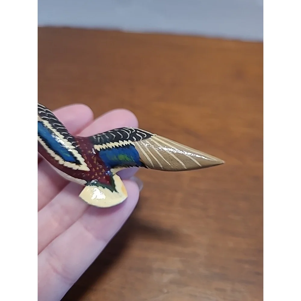 Vtg 70s Mallard Duck Brooch Pin Carved Wood Hand Painted Figural Bird Signed‎